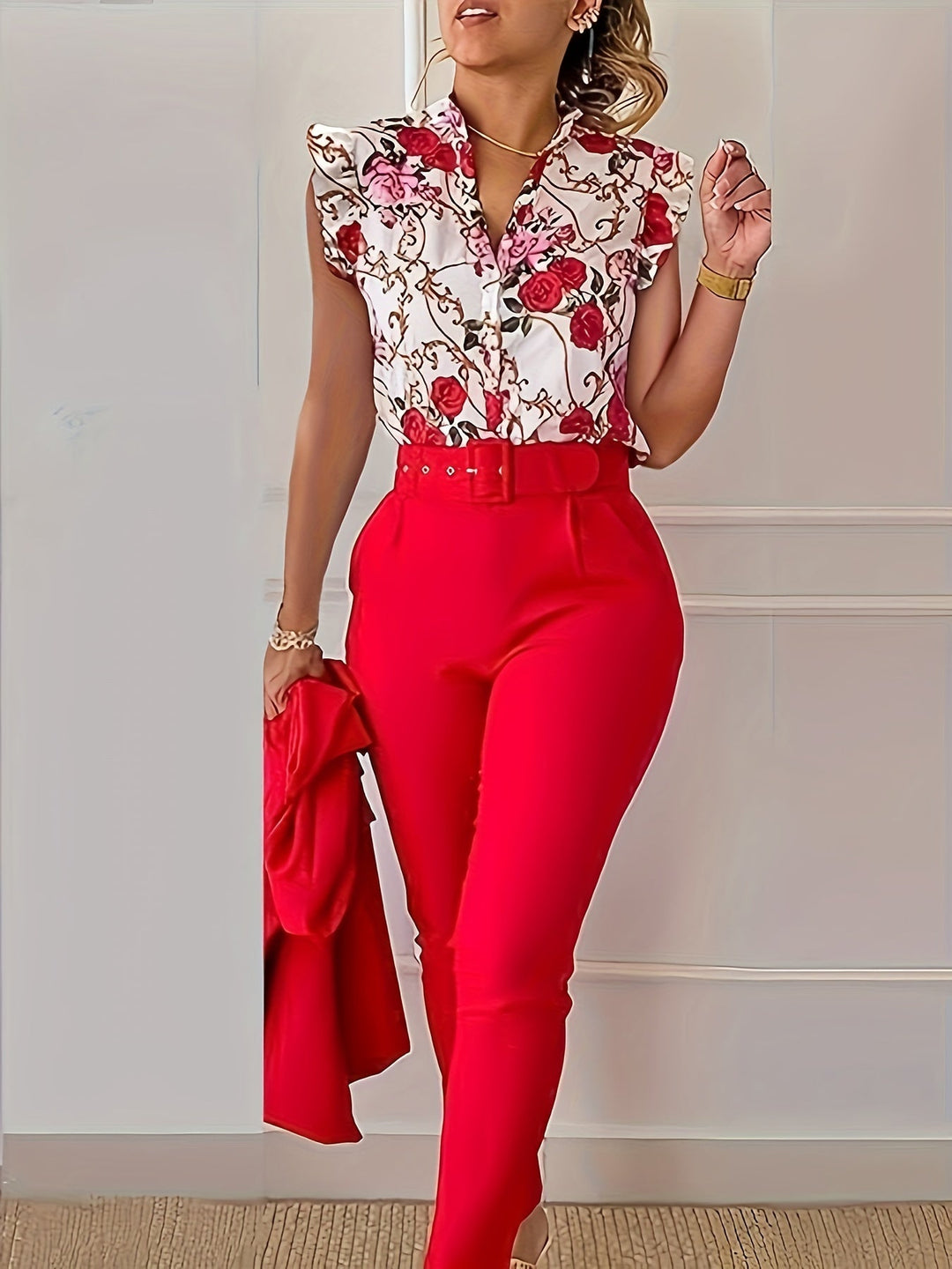 Florabel - Stylish Ruffle-Sleeve Set