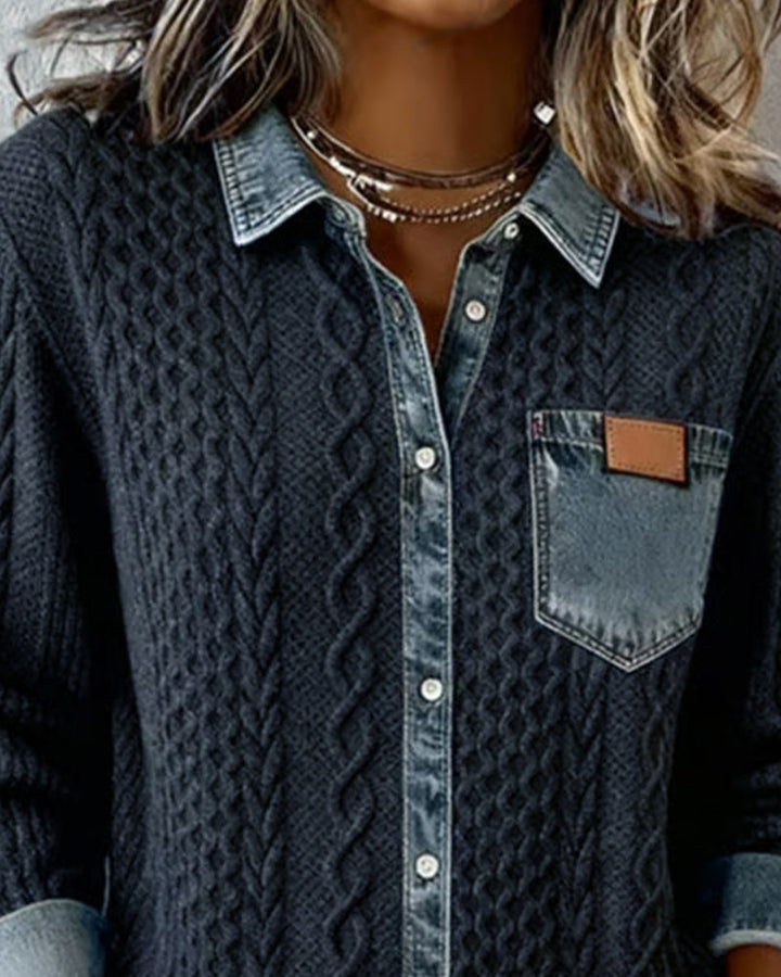 Molly - Long-Sleeve Shirt with Denim Patchwork