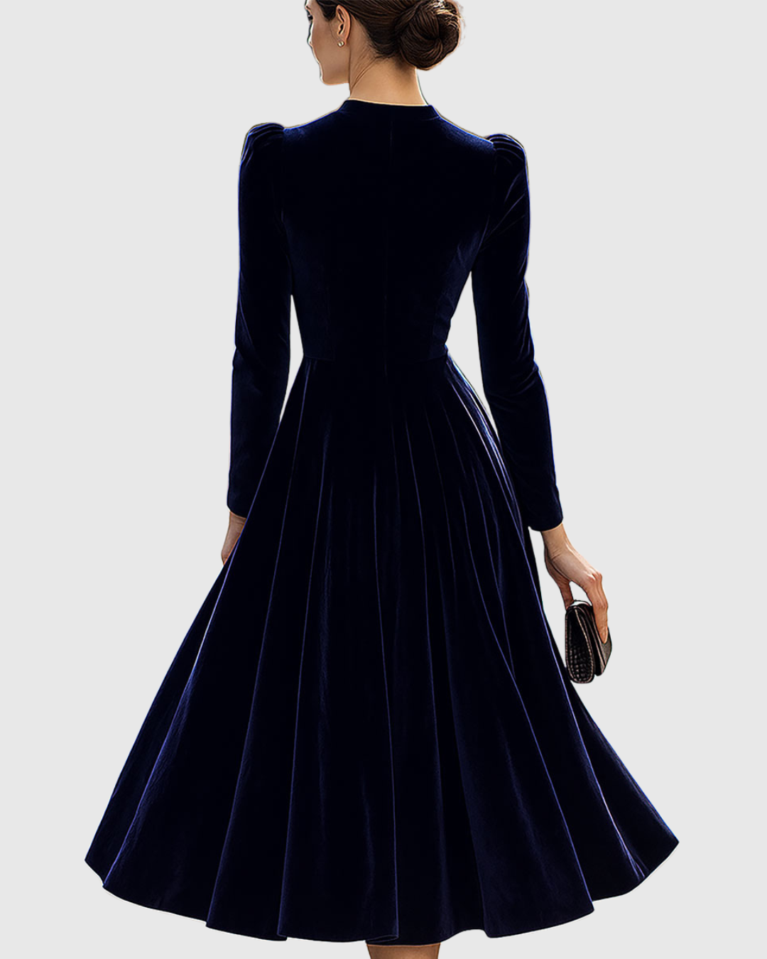 Sibella - Navy Long-Sleeve Midi Dress