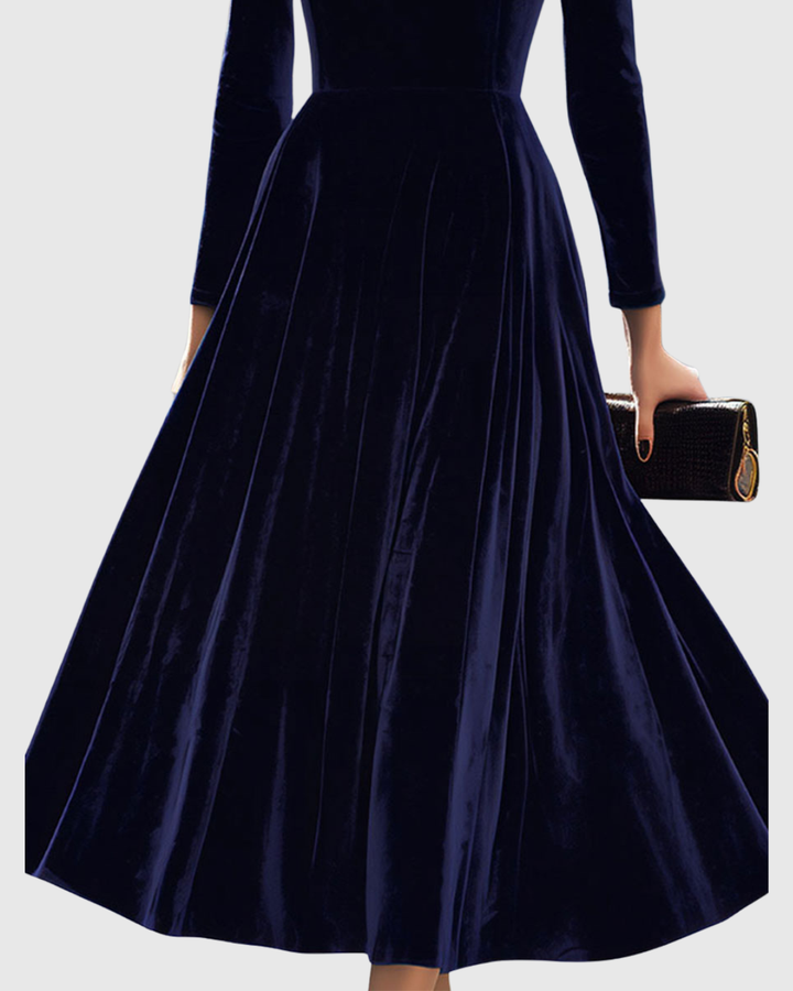 Sibella - Navy Long-Sleeve Midi Dress