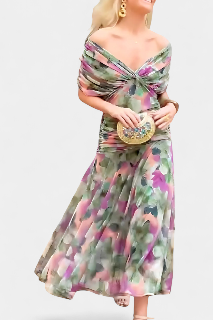 Freya - Flowing Floral V Neck Dress