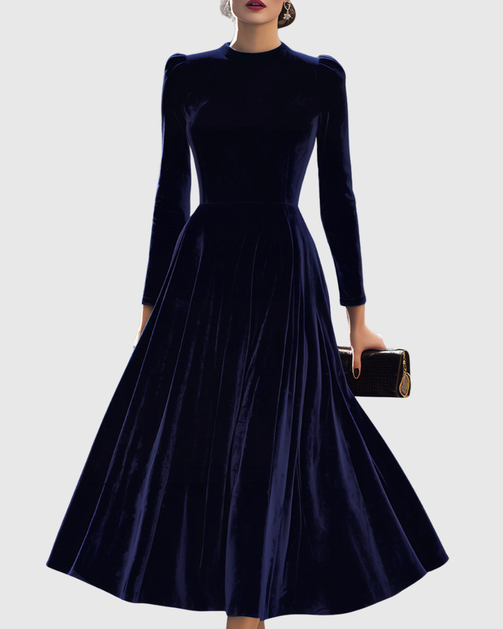 Sibella - Navy Long-Sleeve Midi Dress