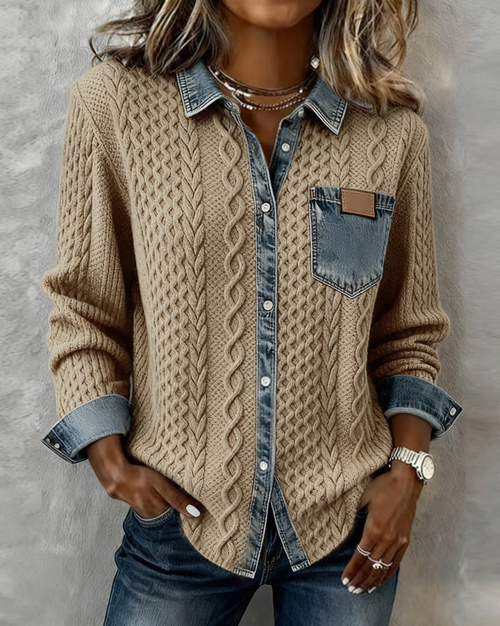 Molly - Long-Sleeve Shirt with Denim Patchwork